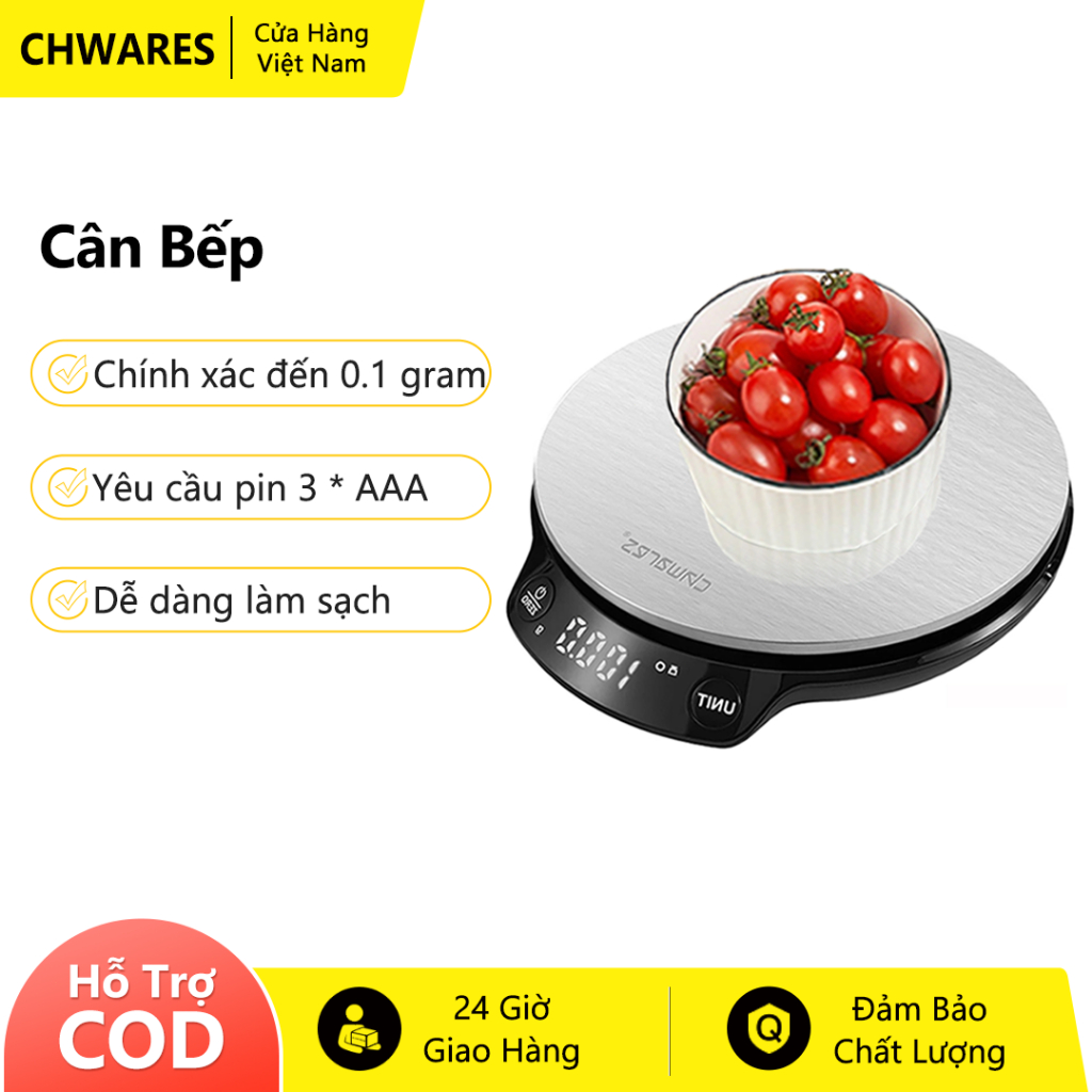 Cân Điện Tử Bếp CHWARES EK3312 Cân Chế Độ Ăn - Đo Chính Xác 0.1g/5kg,Màn Hình LED, Dễ Dọn Dẹp - Dùng