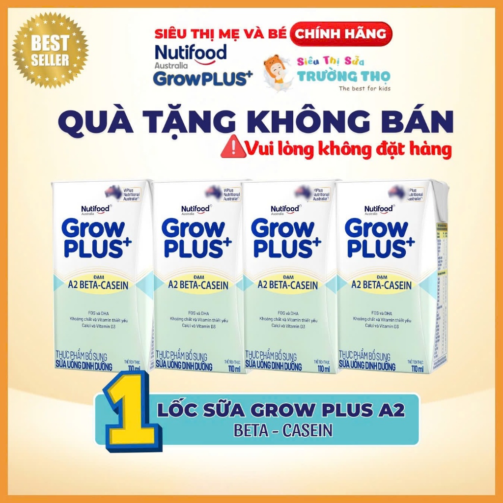 (Quà Tặng) 1 Lốc Sữa Pha Sẵn GrowPLUS+ A2 Beta-Casein 110ml/180ml (Lốc 4 Hộp)