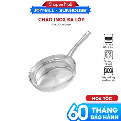 Chảo Inox 304 Đa Lớp Sunhouse IN20-24-26M7E, Hàng Chính Hãng, Dùng Mọi Loại Bếp - JoyMall