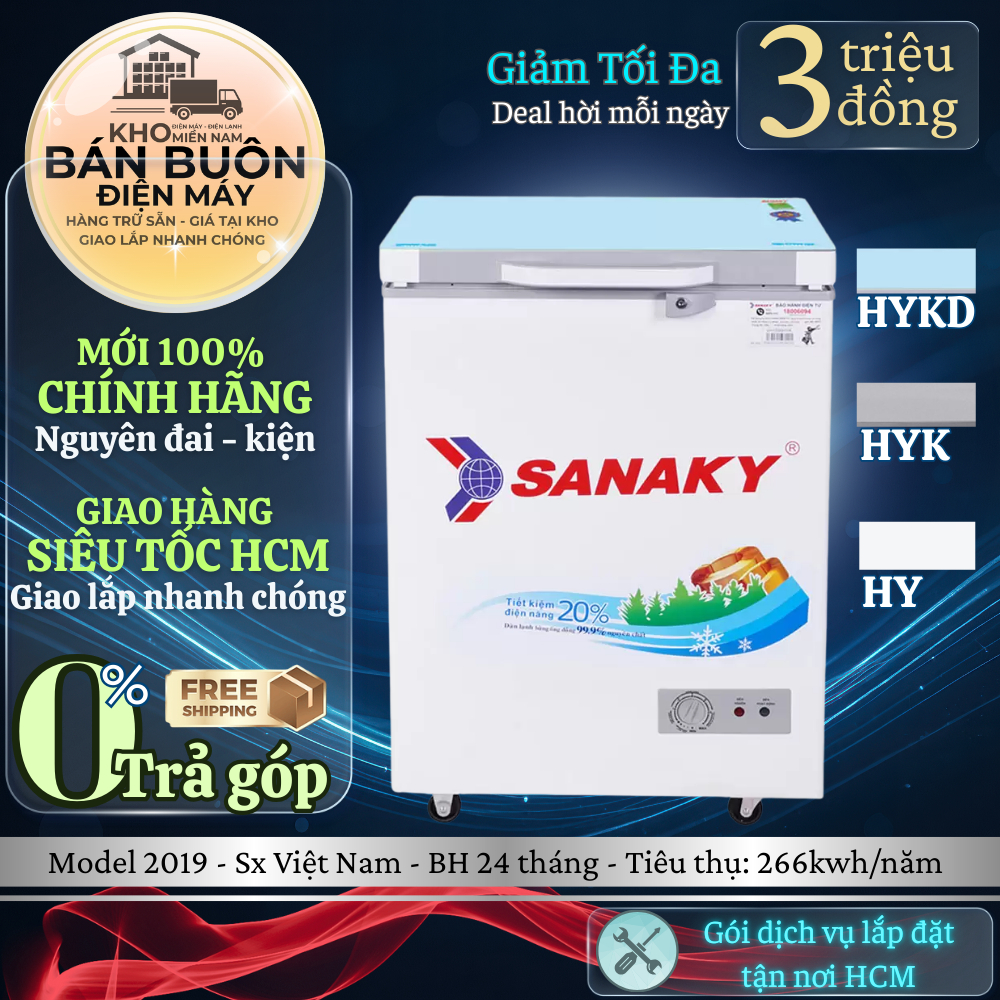 Tủ Đông Mini Sanaky 100 Lít VH-1599HYKD | VH-1599HYK | VH-1599HY – Dàn Lạnh Đồng, Có Đóng Tuyết
