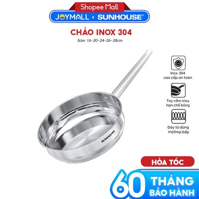 Chảo Inox 304 Sunhouse Healthy IN16-20-24-26-28M9, Hàng Chính Hãng, Dùng Mọi Loại Bếp - JoyMall