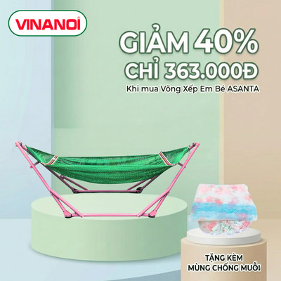 [TẶNG TÚI]Võng xếp ASANTA  khung thép phi tải trọng đến 100kg, có thể kết hợp máy đưa võng