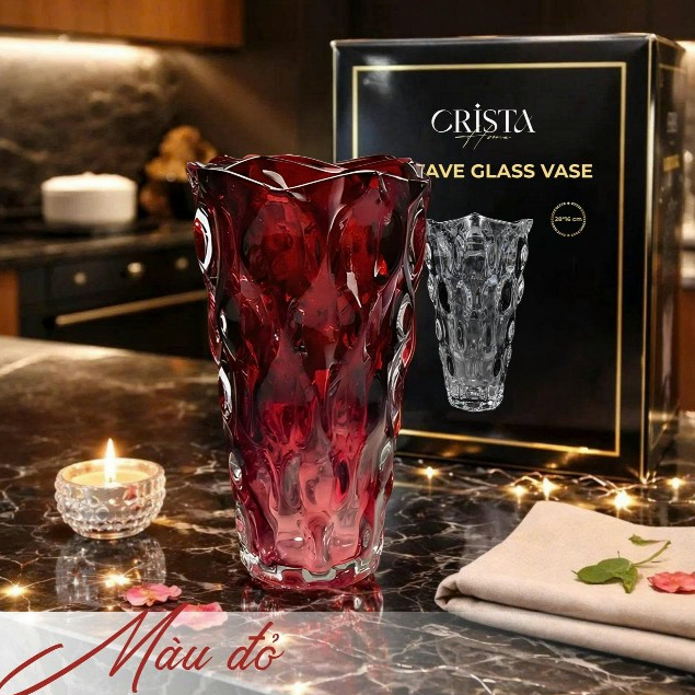 Bình hoa thủy tinh dáng sóng màu OMBRE size 28 x 16 cm CRISTA HOME, 60230