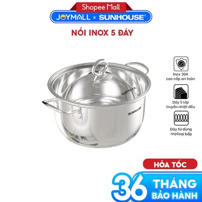 Nồi Inox 5 Đáy Sunhouse SHG788 -16/20/24cm, Hàng Chính Hãng, Dùng Mọi Loại Bếp - JoyMall