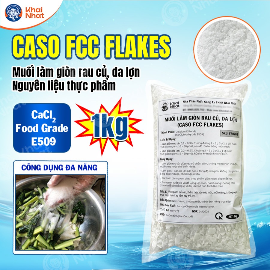 Caso (Cacl2 Food Grade) - Muối làm giòn rau củ, da lợn,.. Nguyên liệu thực phẩm (1kg/gói)