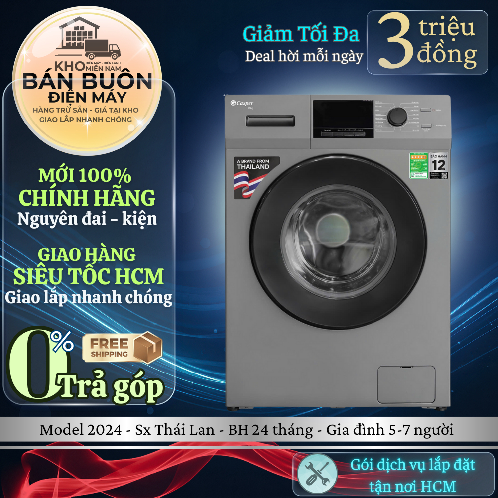 WF-95VG5 Máy giặt Casper Inverter 9.5kg  cửa trước, giặt hơi nước, tiết kiệm điện WF-95VG5