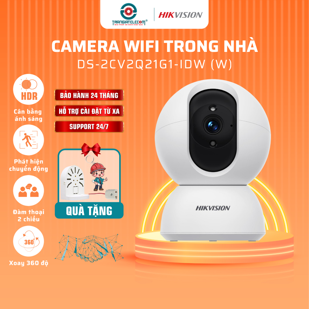 Camera Wifi HIKVISION Q21 Trong Nhà, Đàm Thoại 2 Chiều, Báo động, xoay 360 Full HD - TRANGIATELECOM