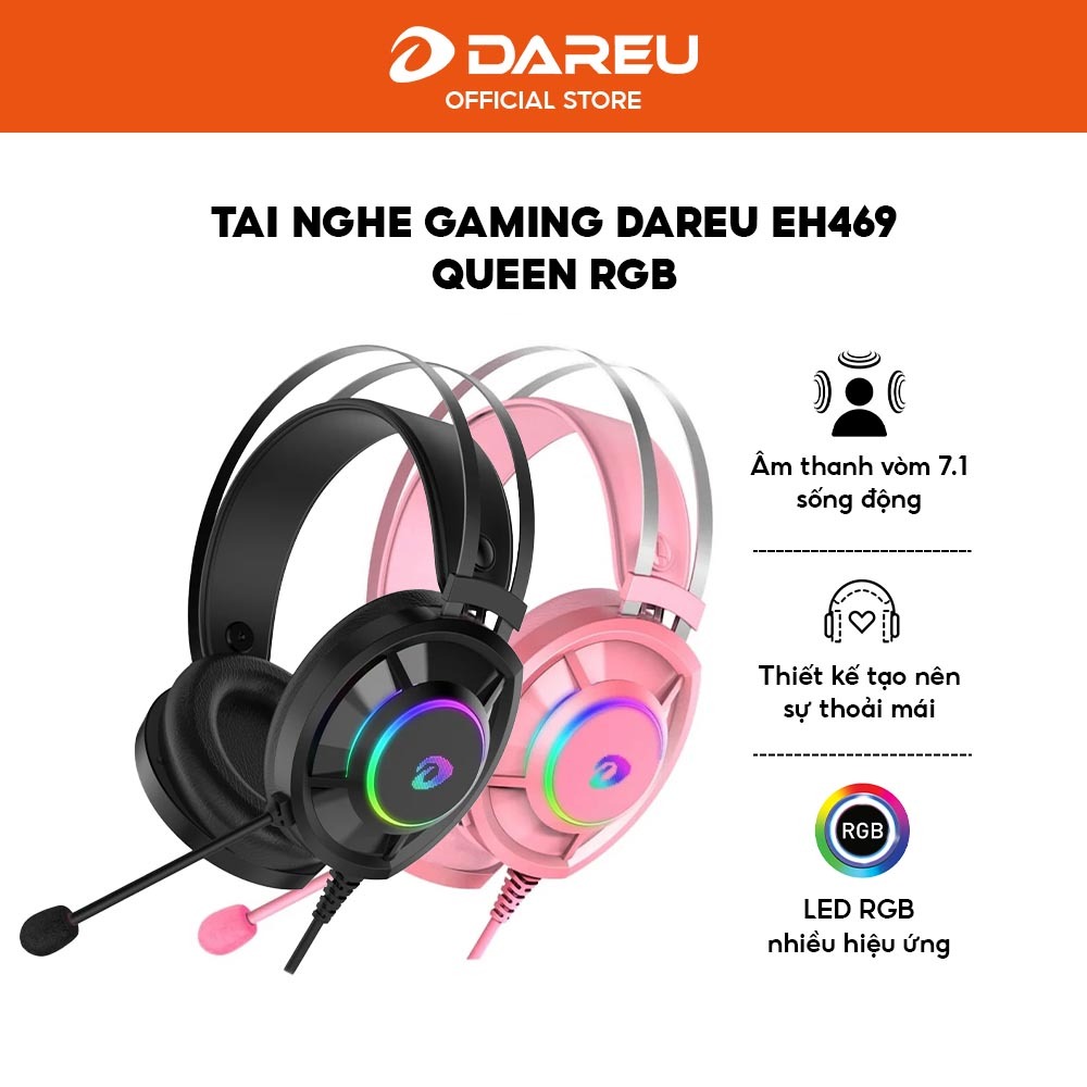 Tai nghe Gaming DareU EH469 Queen RGB Pink - Driver 50mm - Âm thanh sống động - Bảo hành 12 tháng