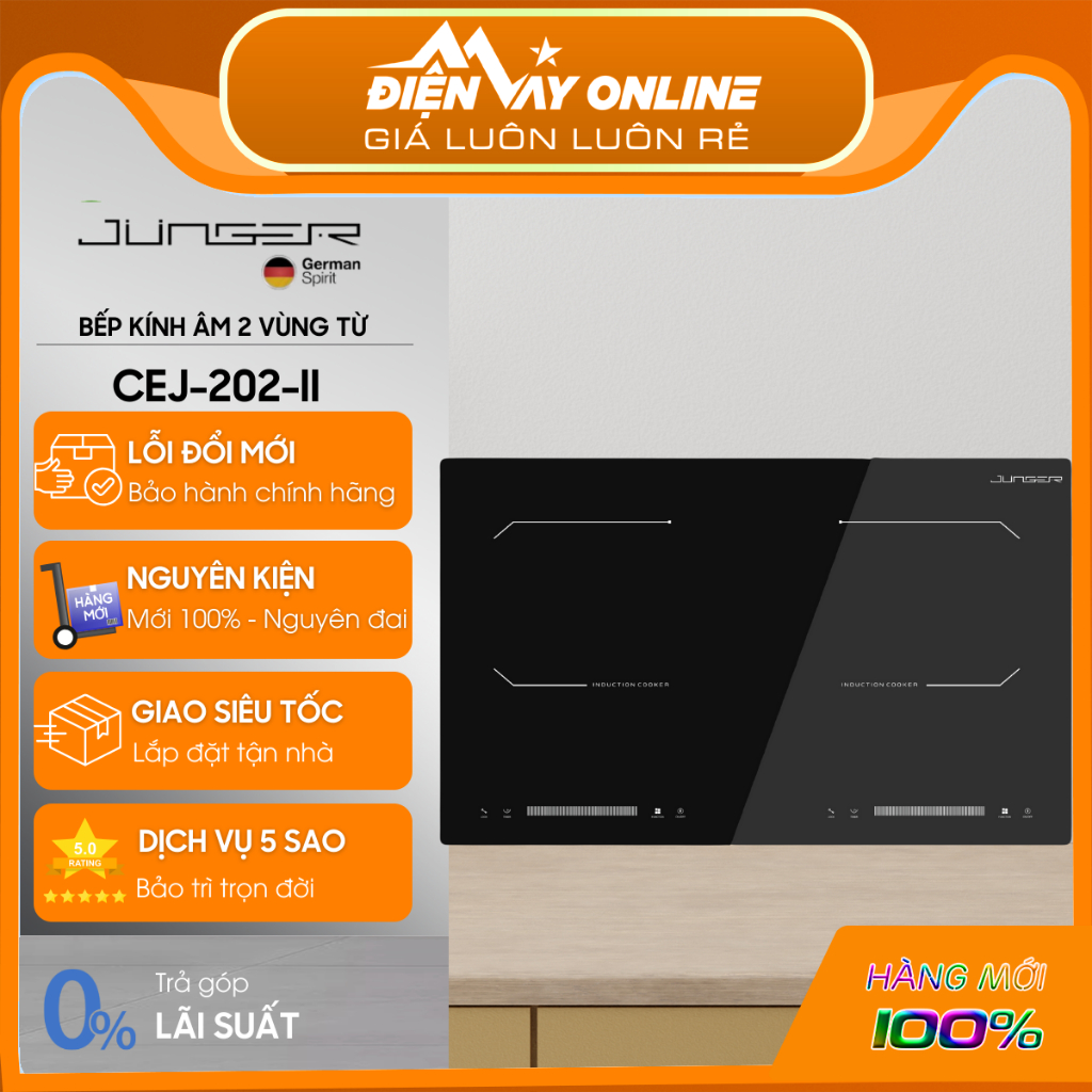 [TẶNG BỘ NỒI CWJ-070 7tr9] Bếp từ đôi Junger JG CEJ-202-II 4000W - Chính hãng