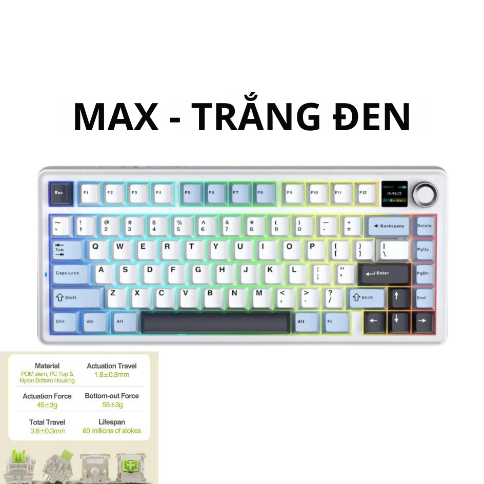Bàn phím cơ Aula F75 max không dây 3 mode - Mạch Xuôi - Hỗ trợ hotswap 5 pin - LED RGB - Có App