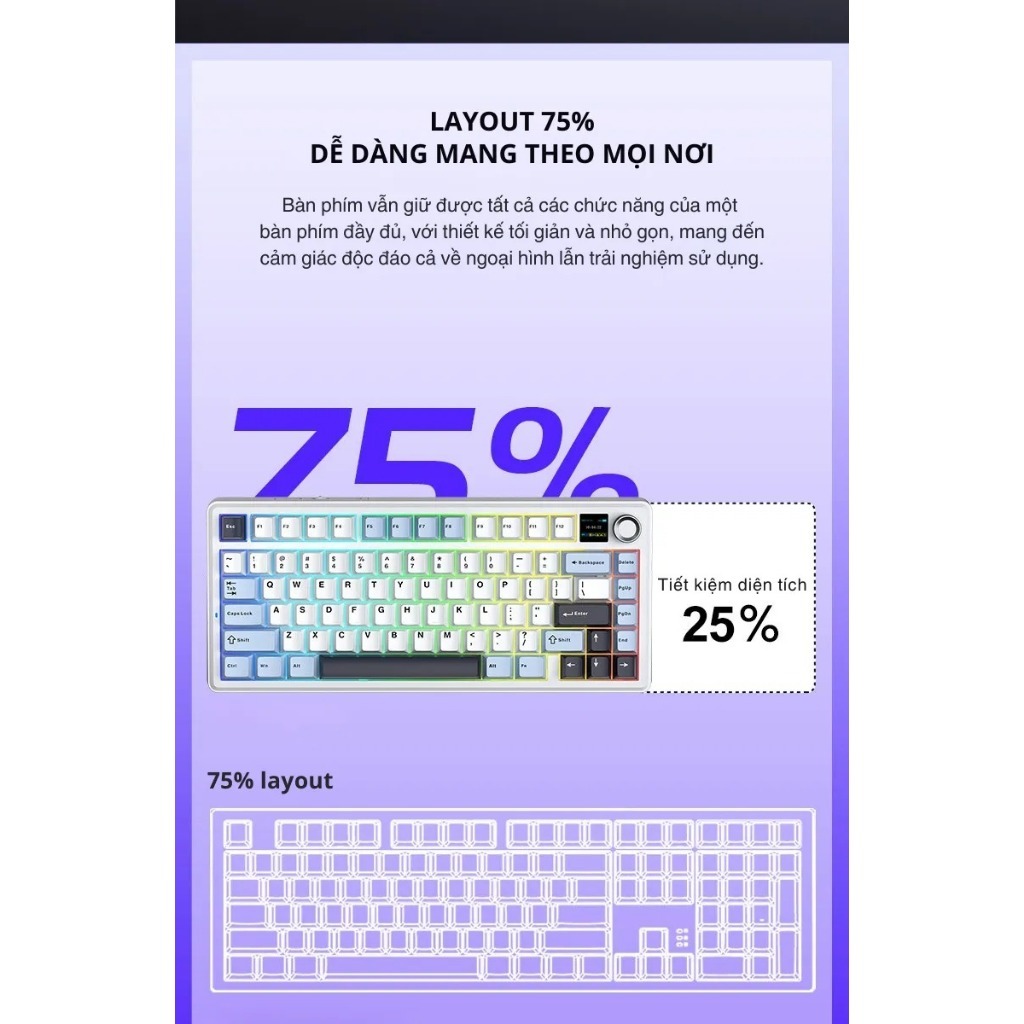 Bàn phím cơ Aula F75 max không dây 3 mode - Mạch Xuôi - Hỗ trợ hotswap 5 pin - LED RGB - Có App | BigBuy360 - bigbuy360.vn