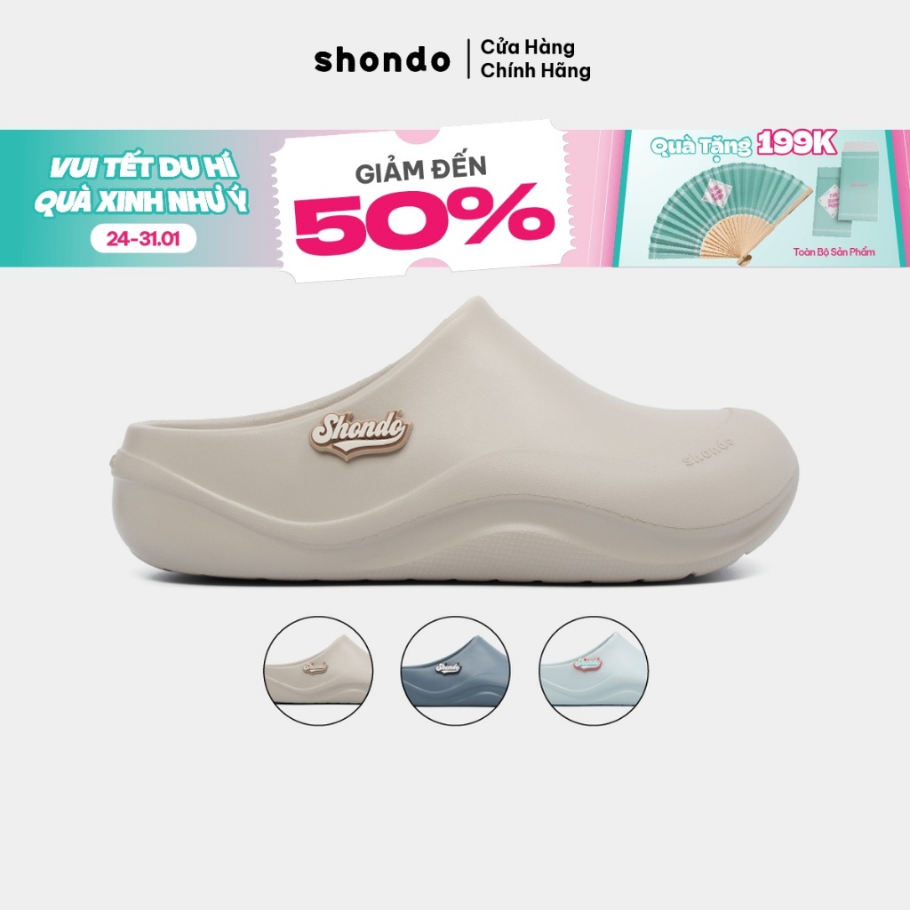 Giày Clog Nam Nữ Suke Gắn Charm Thoải Mái, Nhựa Đúc Shondo Nhiều Màu