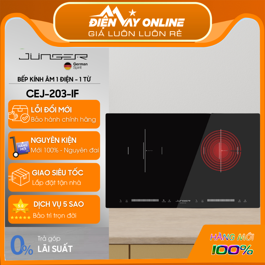 [CHÍNH HÃNG] Bếp đôi điện từ hồng ngoại JUNGER JG CEJ-203-IF - 4200W - Không kén nồi - Bảo Hành 36 T