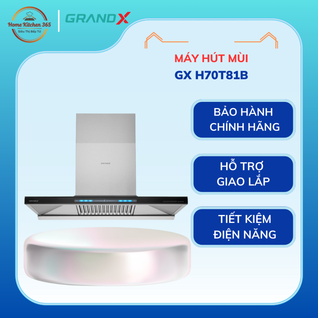 Máy Hút Mùi GrandX GX H70T81B | Máy hút mùi kính cong 70cm GrandX