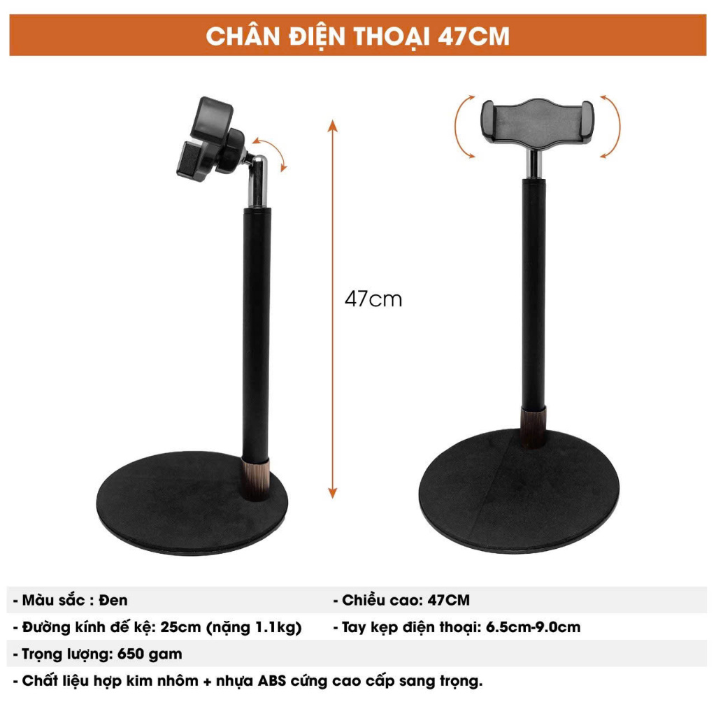 Chân đế điện thoại quay video livestream 47cm điều chỉnh cao 47cm