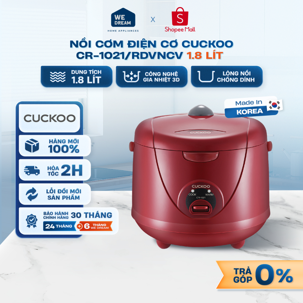 CR-1021/RDVNCV - Nồi Cơm Điện Cơ Cuckoo 1.8 Lít CR-1021/RDVNCV Màu Đỏ - Hàng Chính Hãng, Mới 100%