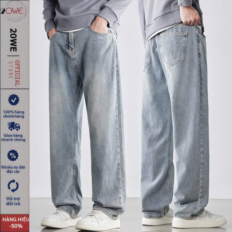 Quần jean nam baggy ống suông, quần bò nam Wash sáng dáng baggy chất demin cao cấp phong cách hàn quốc - 20WE