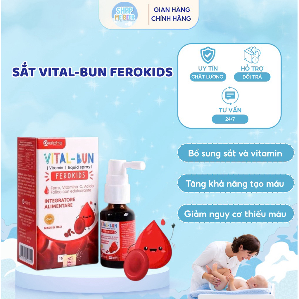 Sắt Vital-Bun Ferokids Chính Hãng Italia - Giải Pháp Tối Ưu Phòng Ngừa Thiếu Máu Do Thiếu Sắt Cho Tr