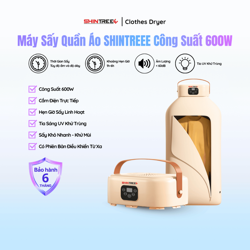 [TẶNG QUÀ] Máy Sấy Quần Áo SHINTREEE Treo Tường Có Chế Độ Khử Khuẩn, Thiết Kế 3 Chế Độ Sấy Hẹn Giờ
