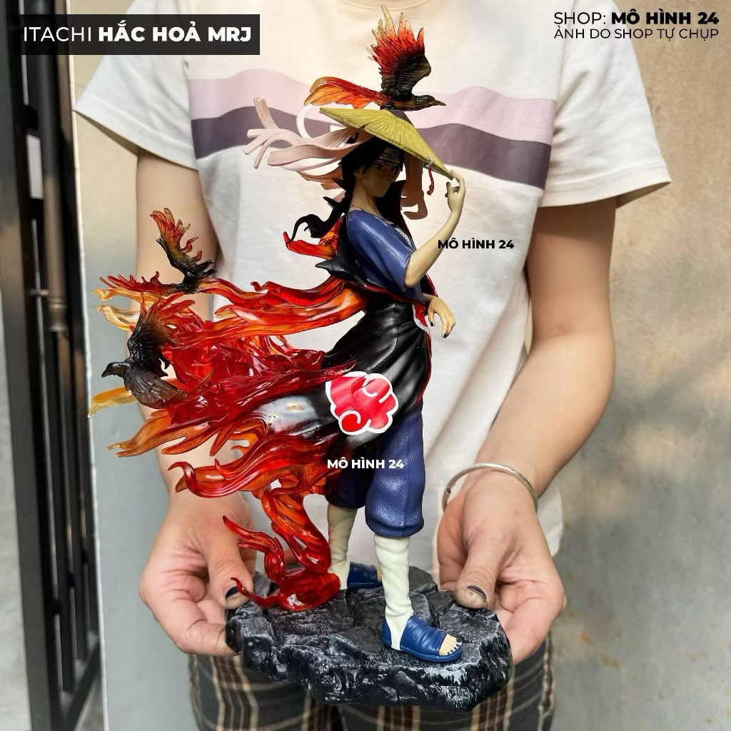 Figure Mô hình Itachi Hắc hoả MRJ 32cm trang trí anime naruto Uchiha Itachi akatsuki cầm nón và quạ 