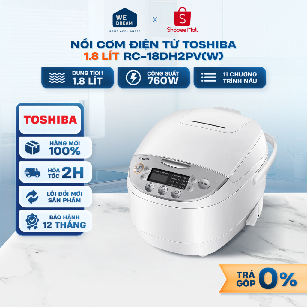 RC-18DH2PV(W) - Nồi Cơm Điện Tử Toshiba 1.8 Lít RC-18DH2PV(W) - Hàng Chính Hãng, Mới 100%