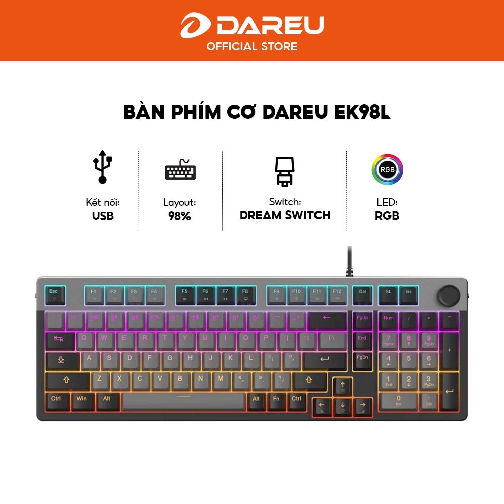 Bàn phím cơ DareU EK98L Grey Black - Dream Switch (Linear) - Layout 98 phím - Bảo hành 24 tháng