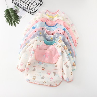 Áo yếm ăn dặm tay dài có máng hứng ngang chống thấm sạch sẽ, an toàn dễ dàng vệ sinh KidAndMom