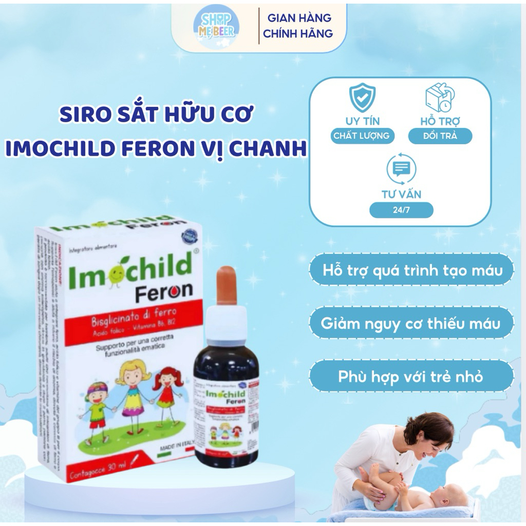 Siro Sắt Hữu Cơ Imochild FERON Vị Chanh Bổ Sung Sắt Amin Vitamin B6 B9 B12 Cho Bé Khỏe Mạnh Lọ 30ml.