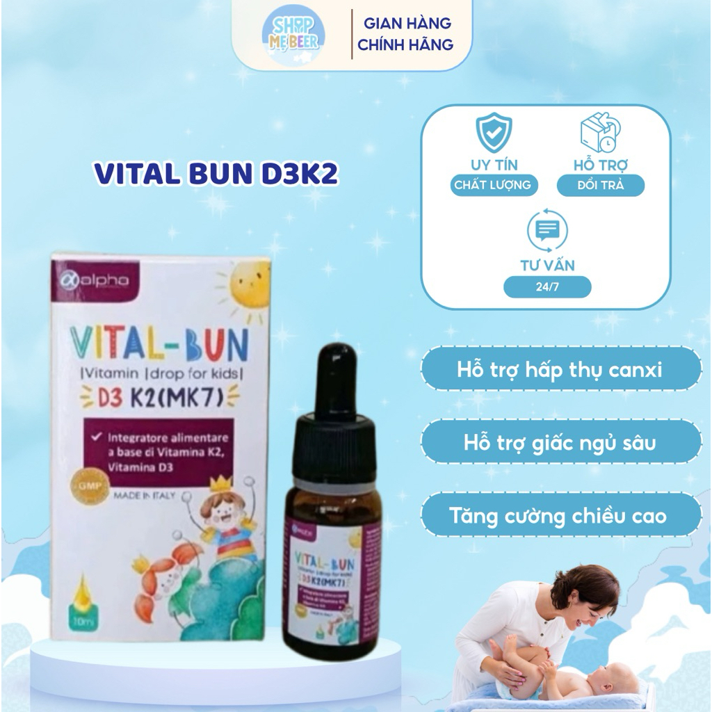 D3K2 Vital Bun Vitamin D3 cho trẻ sơ sinh, Vital Bun D3K2 giúp tăng khả năng hấp thu Canxi phát triể