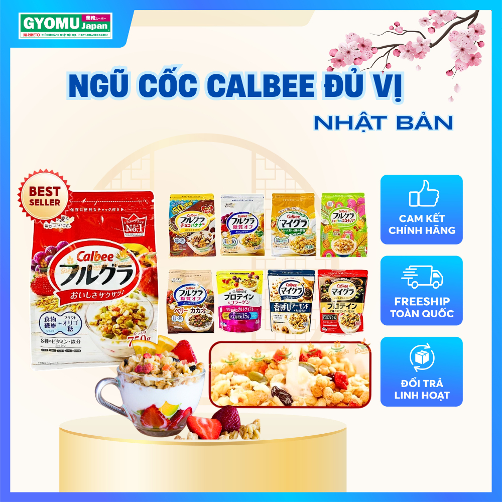 Ngũ cốc Calbee Ăn Kiêng Giảm Cân, Tăng Cân mix sữa chua, hoa quả ăn sáng nội địa Nhật