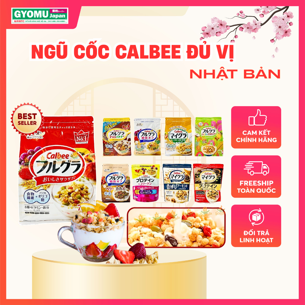 Ngũ Cốc Trái Cây Calbee Nhật Bản đủ vị, Ngũ Cốc Ít Đường - Gyomu Japan
