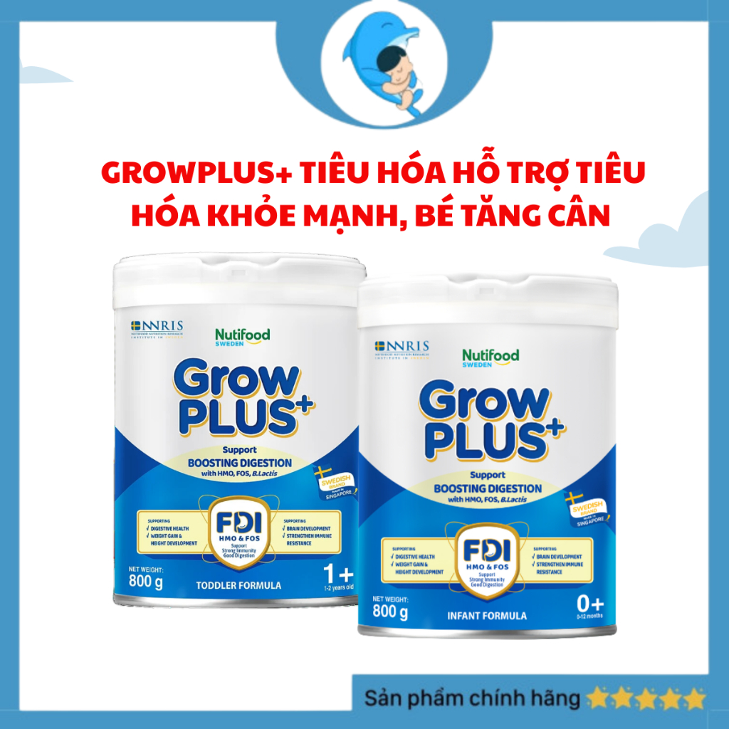 Sữa bột Nutifood Sweden Grow plus  Tiêu Hóa (Xanh Nhạt) giúp bé tiêu hóa khỏe, tăng cân dành cho bé từ 0+ (Lon 800g)