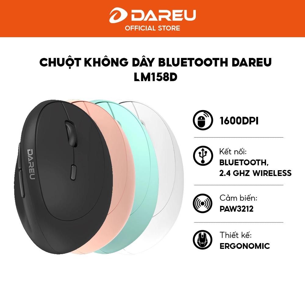 Chuột không dây Bluetooth DAREU LM158D - Dual Mode (2.4G & BT) - 1600 DPI - Bảo hành 24 tháng