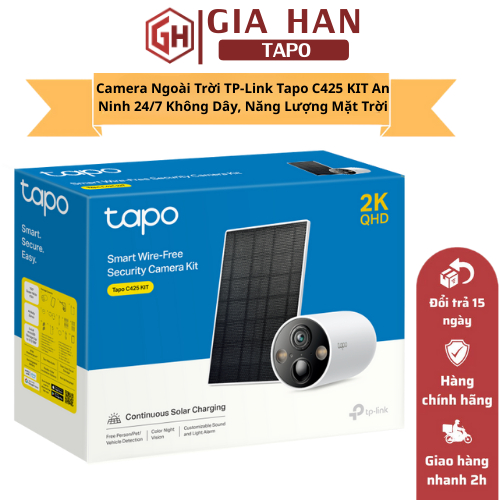 Camera WiFi Ngoài Trời TP-Link Tapo C425 KIT | Chống Nước 2K QHD Dùng Năng Lượng Mặt Trời