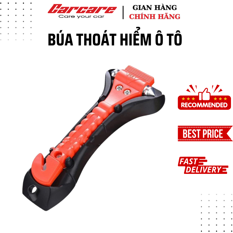 Búa thoát hiểm ô tô, búa phá kính cứu hộ  thoát hiểm trường hợp nguy cấp có giá đỡ B02