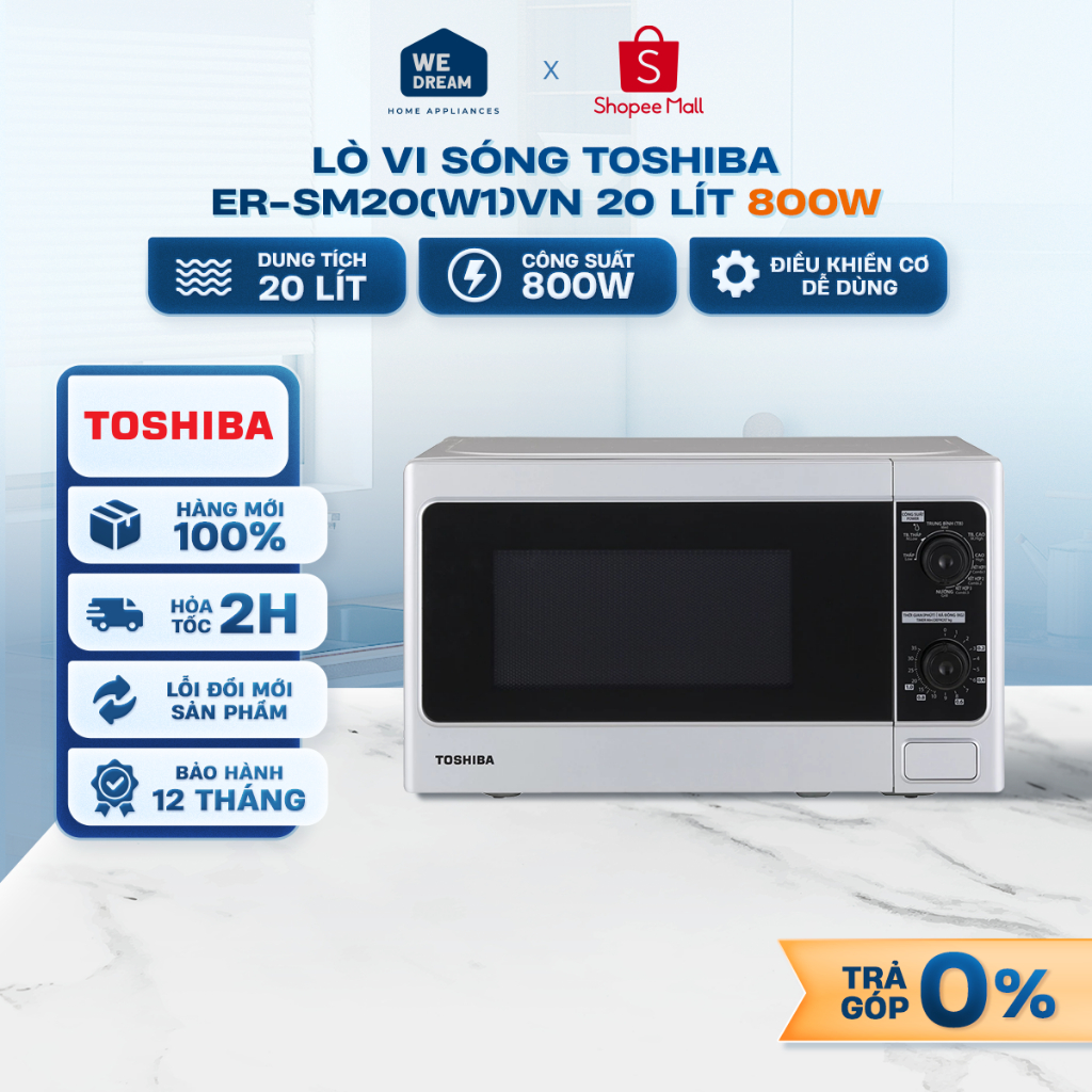 ER-SM20(W1)VN - Lò Vi Sóng Toshiba 20 Lít ER-SM20(W1)VN 800W - Hàng Chính Hãng, Mới 100%