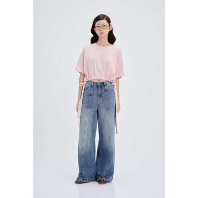LIBÉ WORKSHOP - Quần jeans ống suông cạp trễ wash xanh dương nhạt 7391