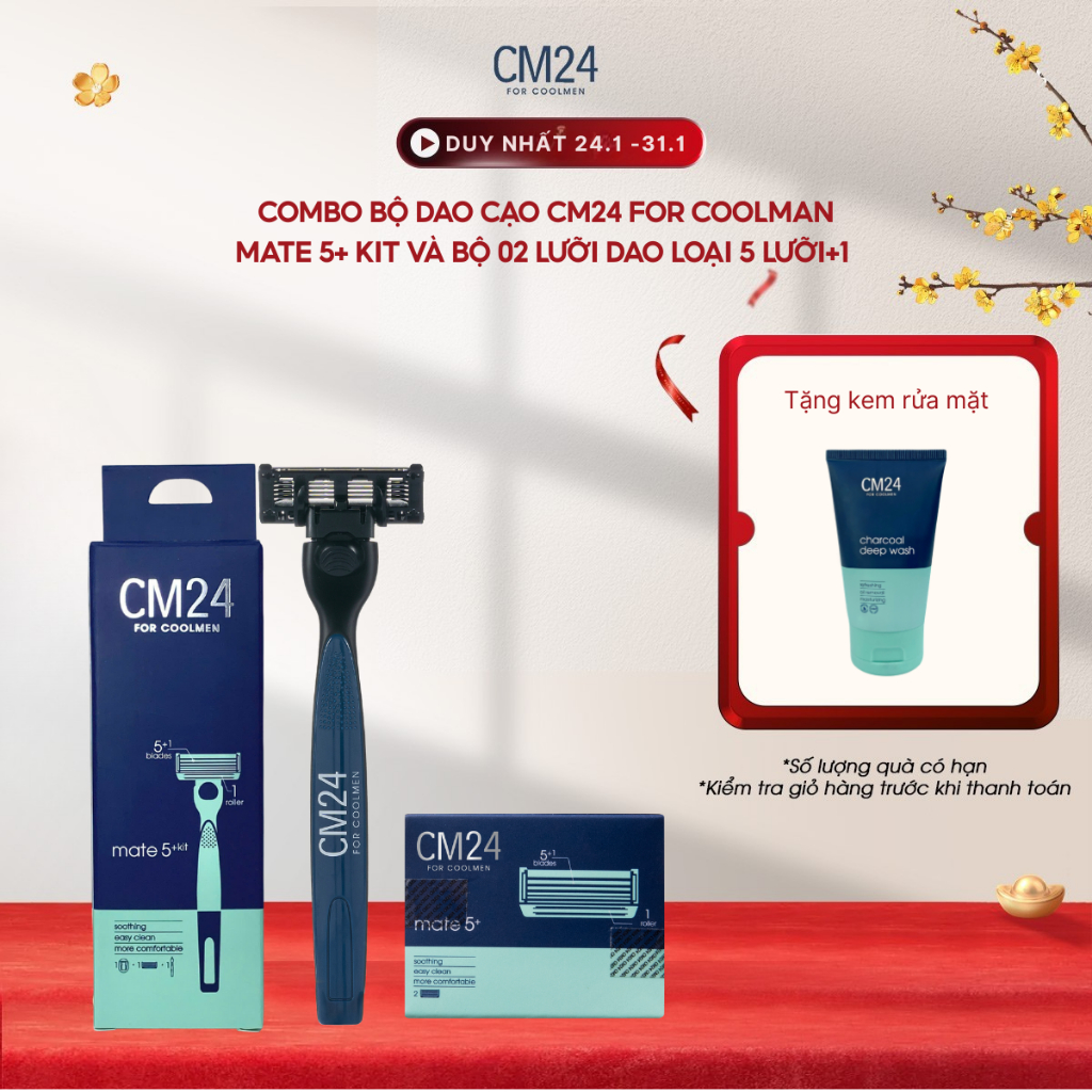 Combo Set Cạo Râu Và Bộ 02 Lưỡi Dao Loại 5 Lưỡi+1  Chất Lượng Cao Bền Bỉ Thương Hiệu CM24