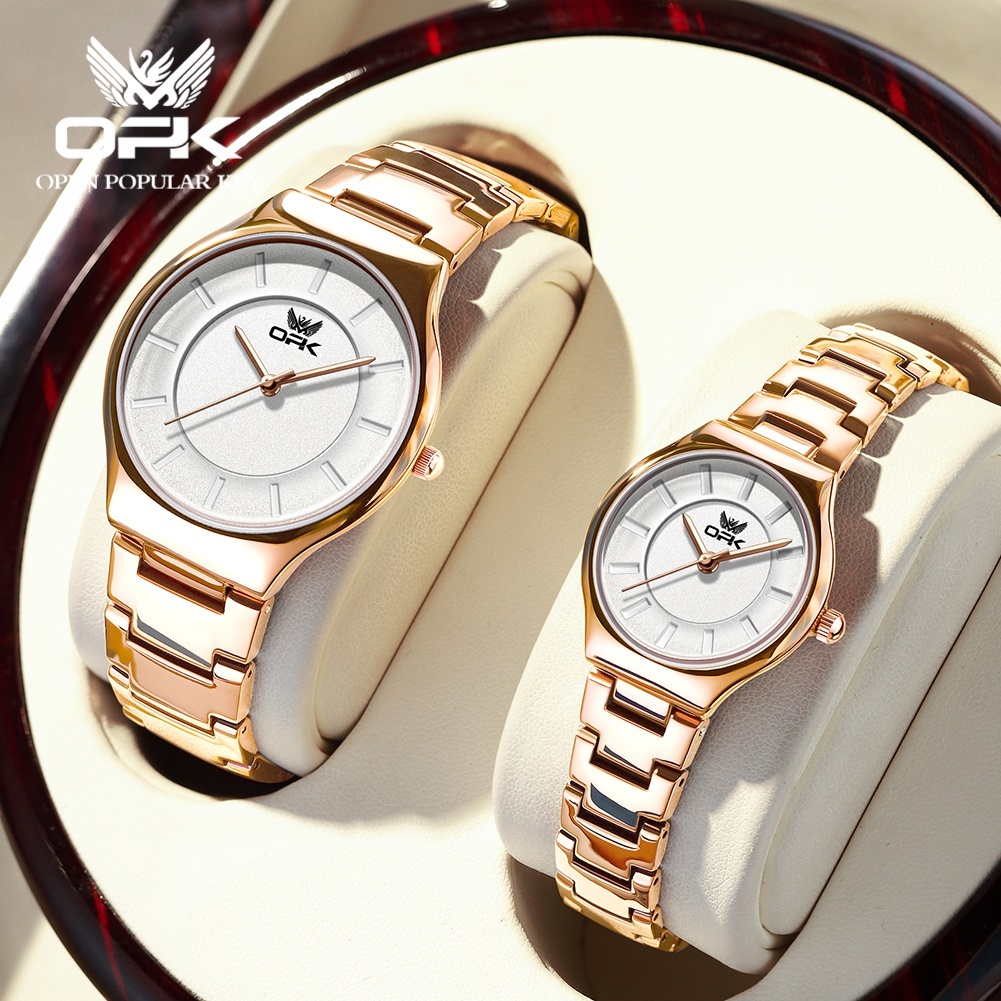 OPK Đồng hồ đôi Cặp Dây đeo đồng hồ bằng thép không gỉ Đơn giản Quà chống nước Nam Nữ thạch anh 6078