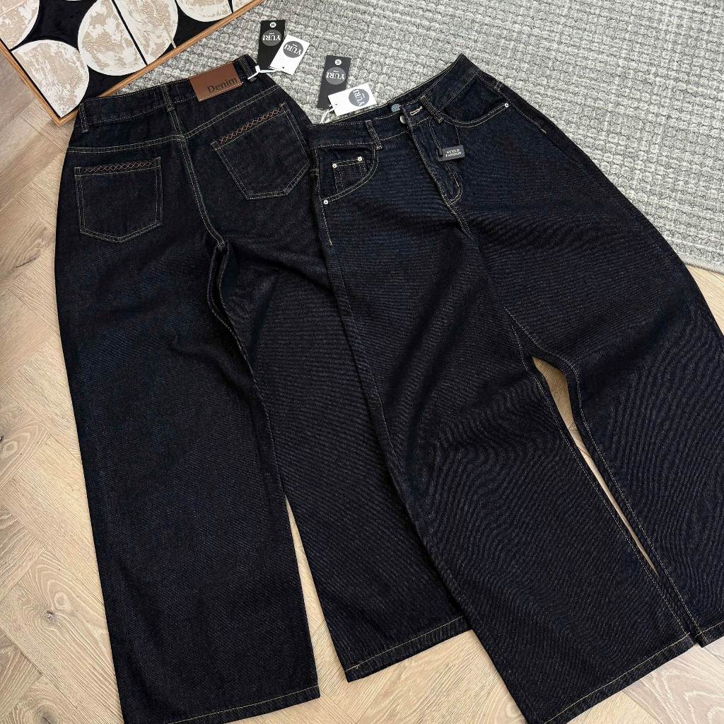 YURI JEANS - ( MÃ 28) Quần Jeans Nữ Ống Suông Màu Đen Xám Thêu X ( MÃ28)