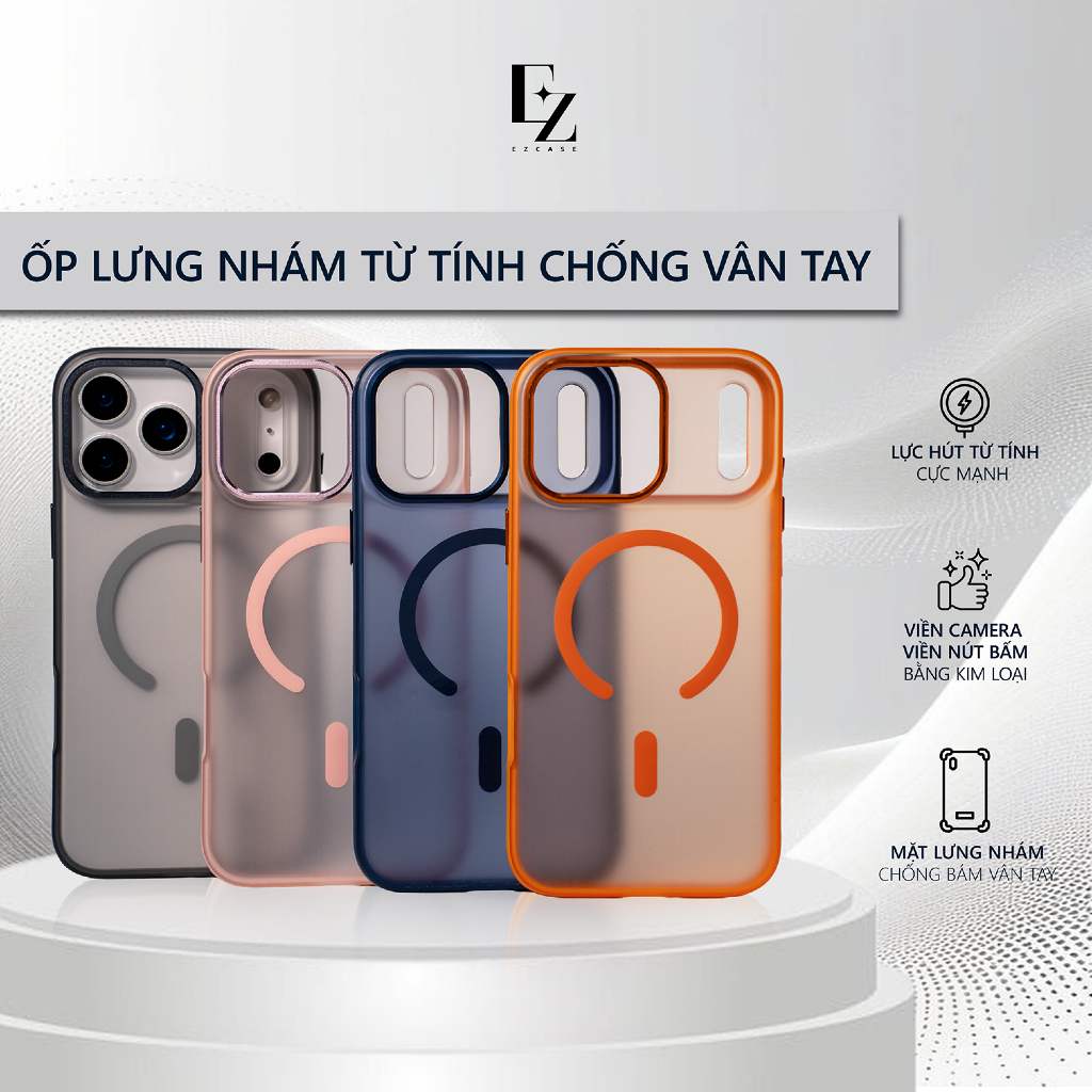 Ốp Lưng Cao Cấp EZ Case - Lưng Nhám Chống Vân Tay - Hỗ Trợ Sạc Không Dây Từ Tính Cho IPhone