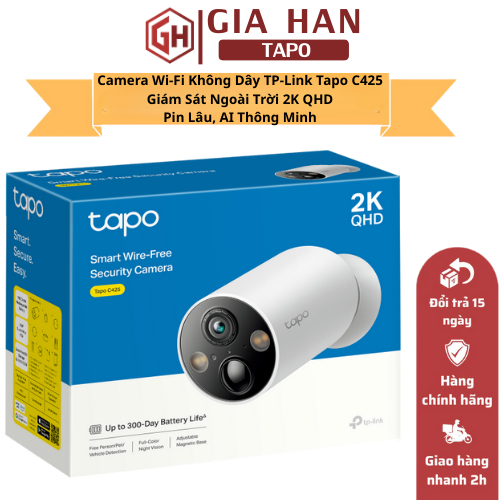 Camera Wi-Fi Không Dây TP-Link Tapo C425 – Giám Sát Ngoài Trời 2K QHD, Pin 10.000 mAh AI Thông Minh