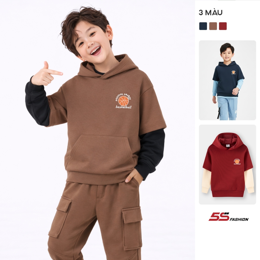 Áo Nỉ Hoodie Bé Trai 5S Fashion Can Phối Phom Regular B0ANI25001