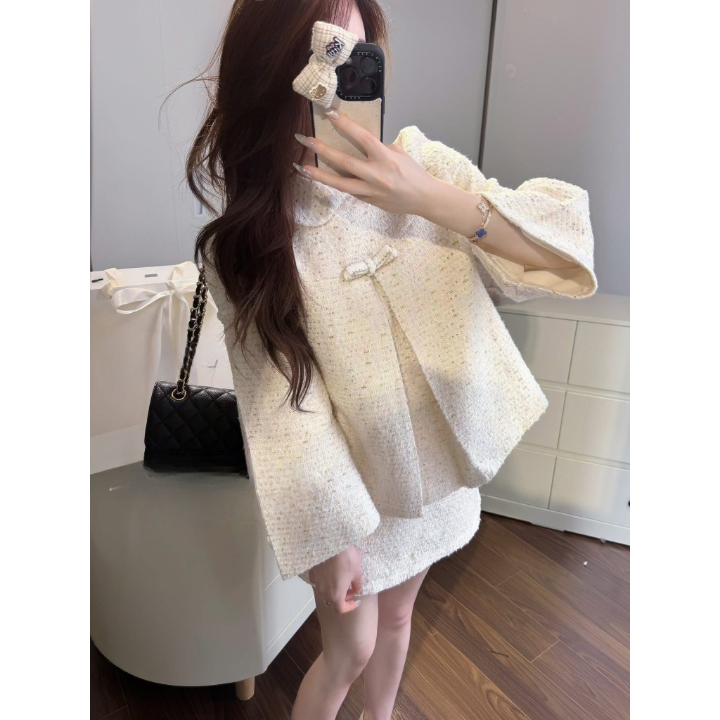 LYN LANIE- SET DẠ CHOÀNG ĐÍNH NƠ TAY RƠI MIX CHÂN VÁY DẠ NGẮN 13 | BigBuy360 - bigbuy360.vn