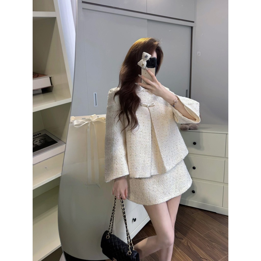 LYN LANIE- SET DẠ CHOÀNG ĐÍNH NƠ TAY RƠI MIX CHÂN VÁY DẠ NGẮN 13 | BigBuy360 - bigbuy360.vn