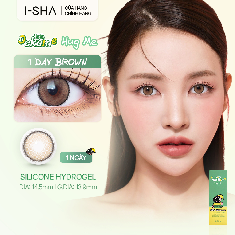 [Lens 1 ngày] Kính áp tròng I-Sha màu nâu trầm tự nhiên Dekame Hug Me Brown lens giãn tròng 14.5mm