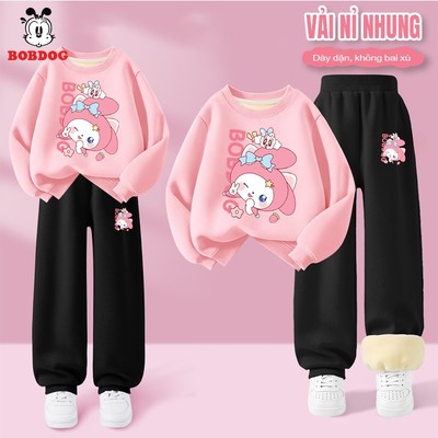 Bộ nỉ cho bé gái BOBDOG, set đồ đông cho bé gái chất nỉ nhung dày ấm in hình thỏ melody RU1-KS20