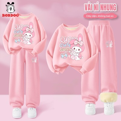 Set đồ bé gái BOBDOG, đồ bộ bé gái chất liệu nỉ nhung dày dặn in hình melody lucky RU1-KS72 cho bé