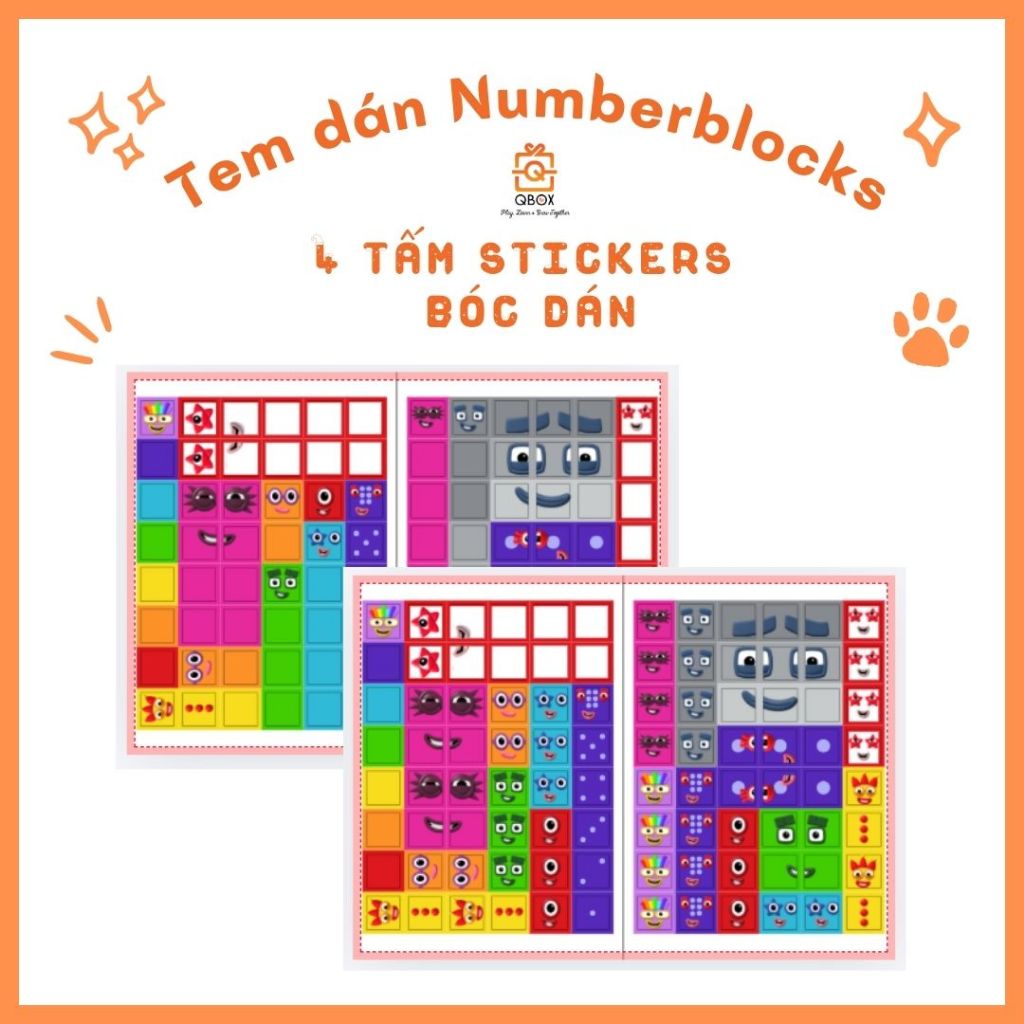 Set 4 Tấm Tem dán Lego Numberblocks 🌈 Stickers Numberblocks