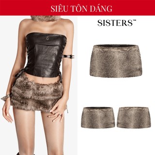 Chân váy lông nâu dáng ngắn ôm sát SISTERS logo inox bên trong có lót dù mini skirt ôm sát quyến rũ Hattie | SS-V65-N